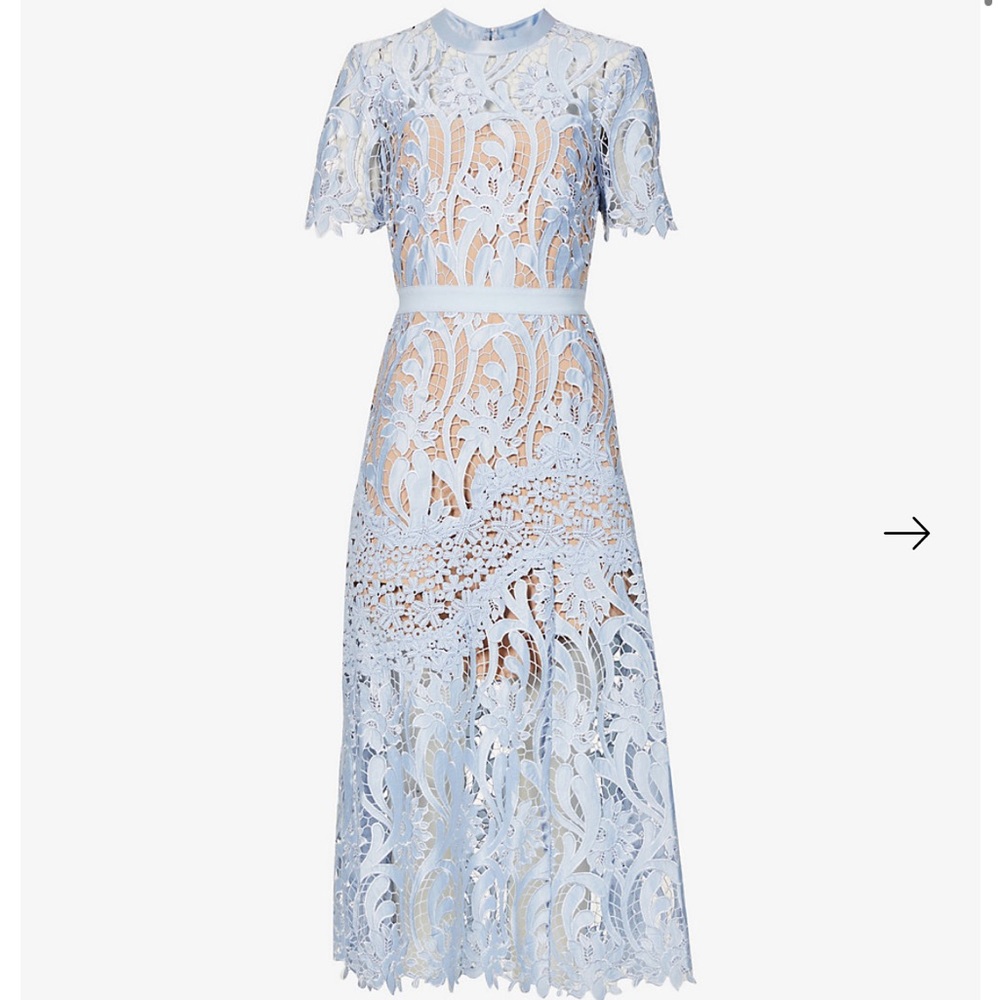 Self-Portrait Praire Floral Lace Woven Midi Dress Blue sz 4 us mid